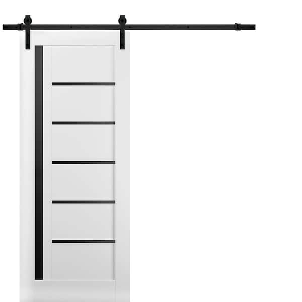 Sartodoors 18 in. x 80 in. 1 Panel Tinted Glass White Solid MDF Sliding Barn Door with Hardware Kit
