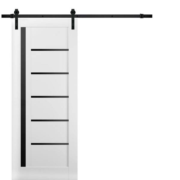 Sartodoors 18 in. x 84 in. 1 Panel Tinted Glass White Solid MDF Sliding Barn Door with Hardware Kit