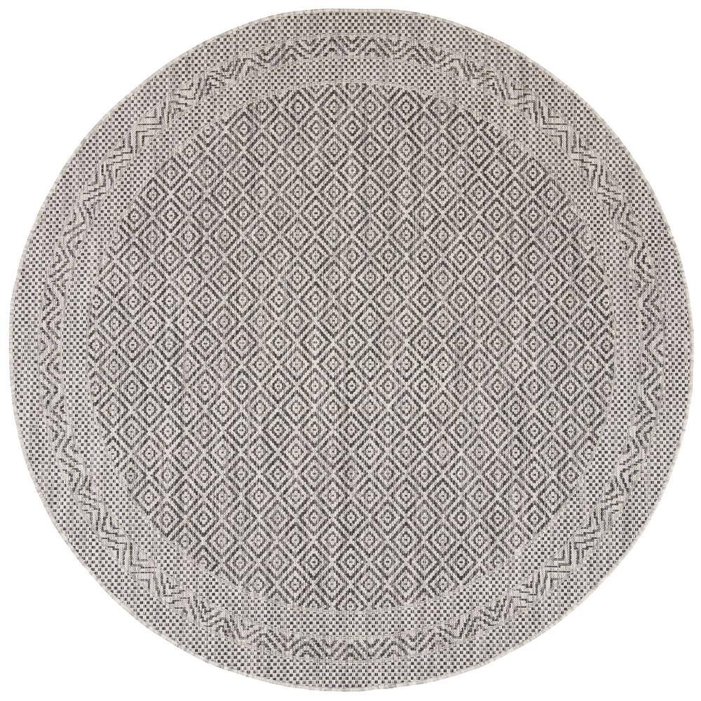 Safavieh Courtyard Gray/Black 7 ft. x 7 ft. Indoor/Outdoor Round Area
