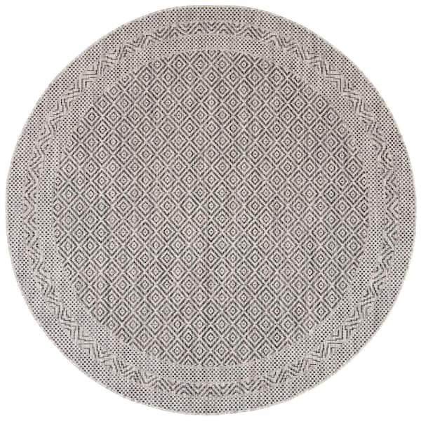 SAFAVIEH Courtyard Gray/Black 7 ft. x 7 ft. Round Border Indoor/Outdoor Patio  Area Rug