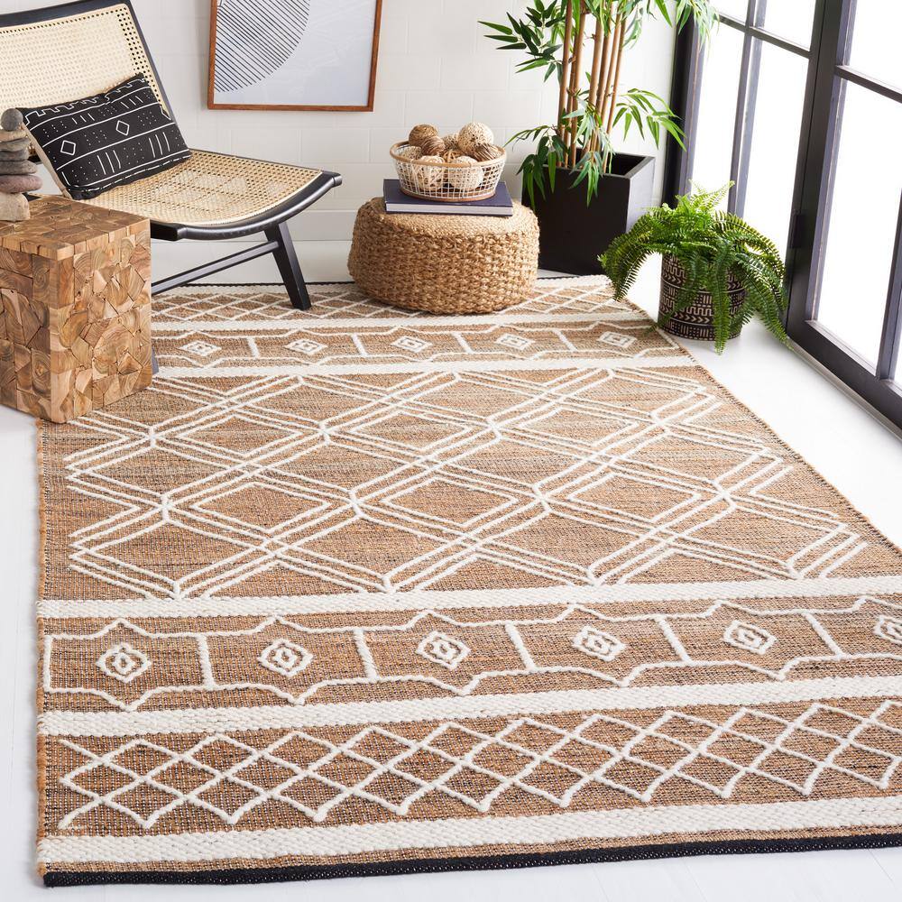 Taupe and Ivory Wool Cotton Square Area Rug