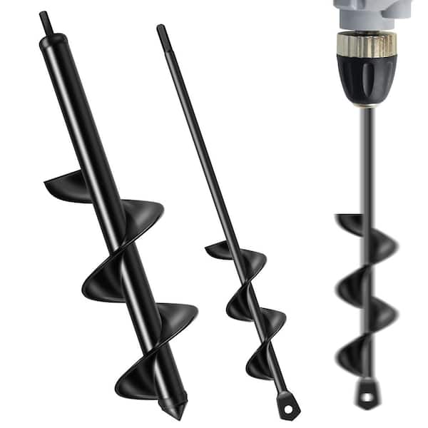 Auger Drill Bit for Planting, Garden Ground Earth Spiral Drill Bit for 3/8 in. Hex Drive Drill (2-Piece)