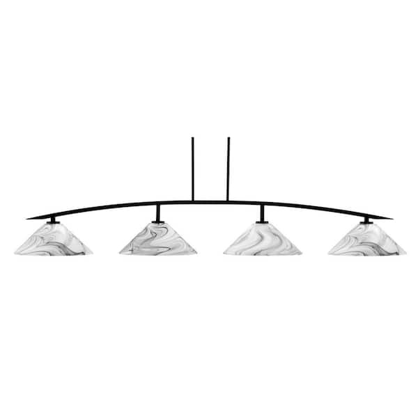 Siena 4-Light Matte Black Billiard Light with 16 in. Onyx Swirl Glass Shades, no bulbs included