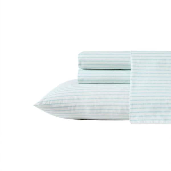 Cool Beach Stripe 4-Piece Blue 100% Cotton King Sheet Set
