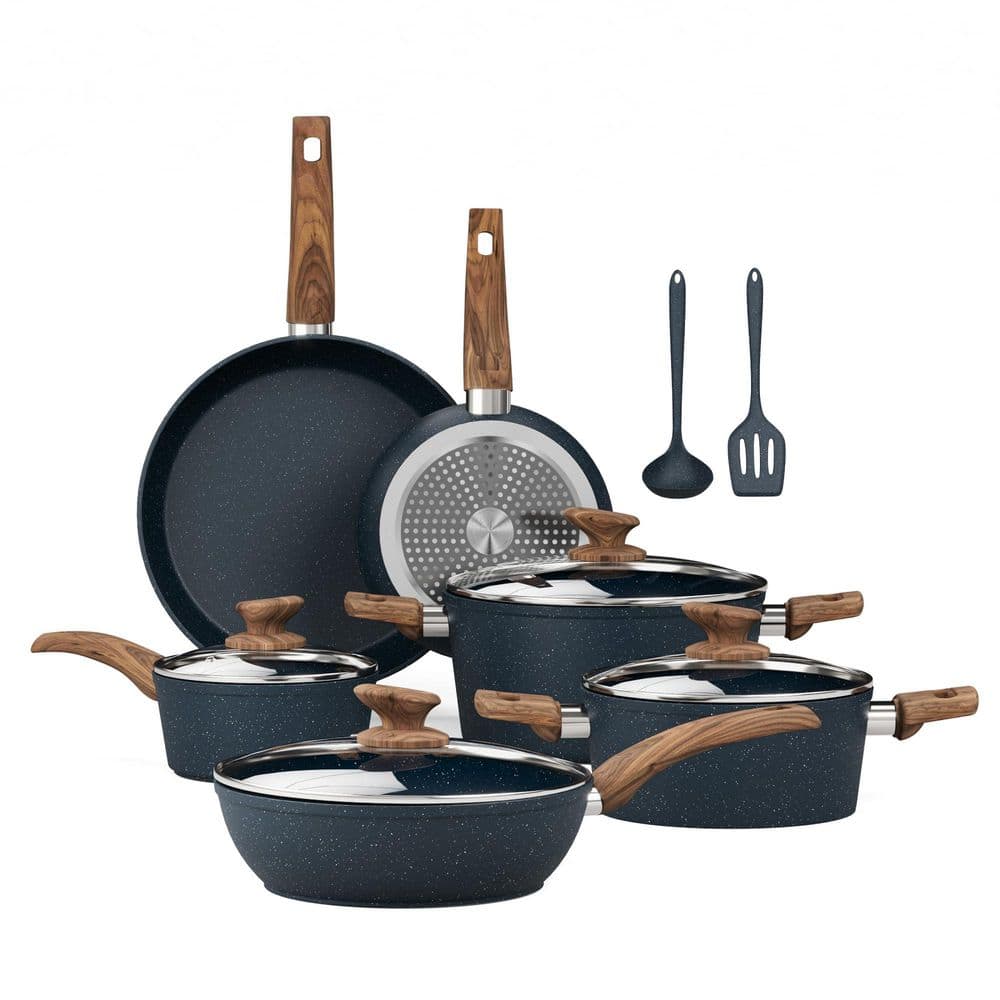 12 Piece Dark Blue Granite Finish Aluminum Nonstick Induction Compatible Cookware Set with Lids and Silicone Utensils price history on PriceWatchPro