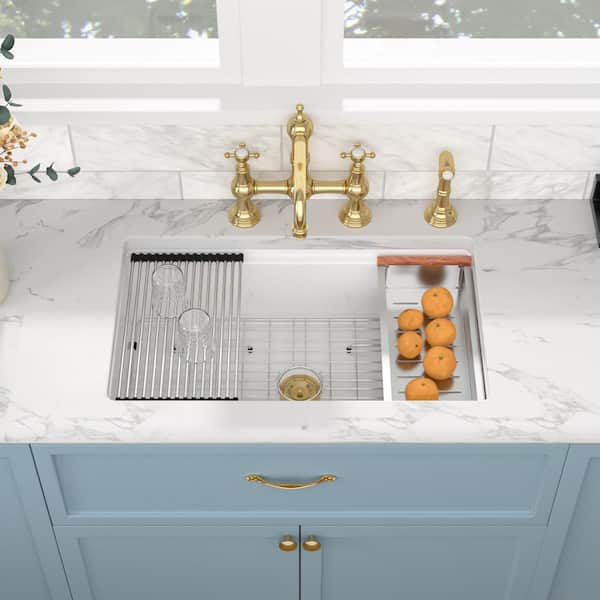 Sarlai 33 in. Undermount Single Bowl White Porcelain Ceramic