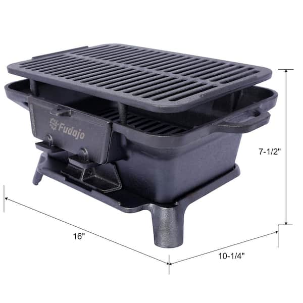 Huluwat Outdoor Portable Oval Cast Iron Charcoal Grill, Durable