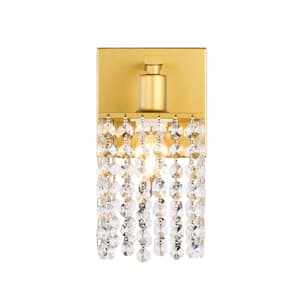 Timeless Home Paige 4.8 in. W x 8.4 in. H 1-Light Brass and Clear Crystals Wall Sconce