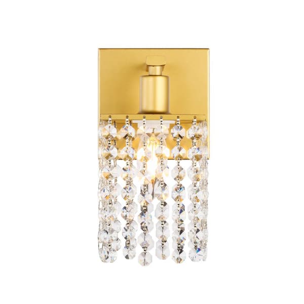 Unbranded Timeless Home Paige 4.8 in. W x 8.4 in. H 1-Light Brass and Clear Crystals Wall Sconce