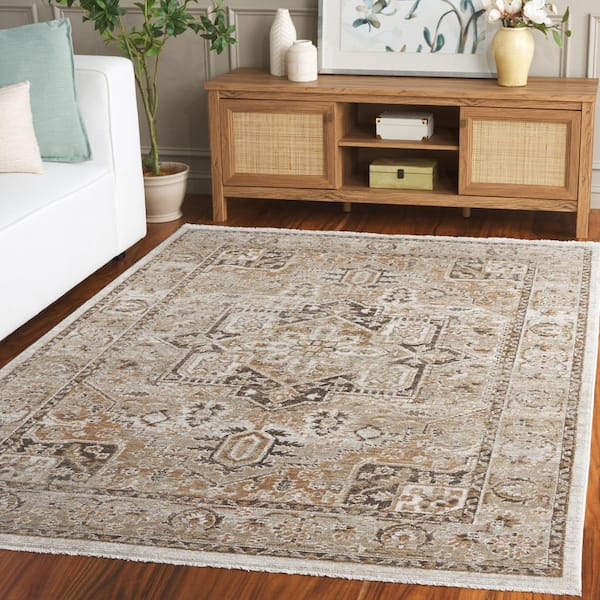 Hazel 6 ft. x 6 ft. Beige/Brown Distressed Medallion square Area Rug