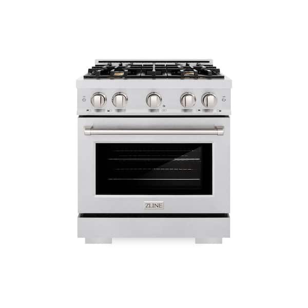 ZLINE Kitchen and Bath 30 in. Select Dual Fuel Range with 4 Brass Burner Gas Cooktop and Electric Convection Oven in Satin Stainless Steel