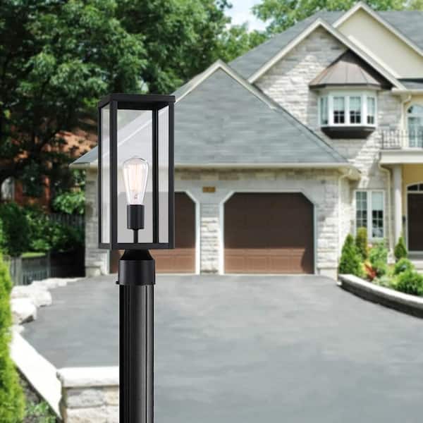 Cal 17.2 in.1-Light Matte Black Metal Hardwired Outdoor Weather Resistant Post Light with Clear Glass