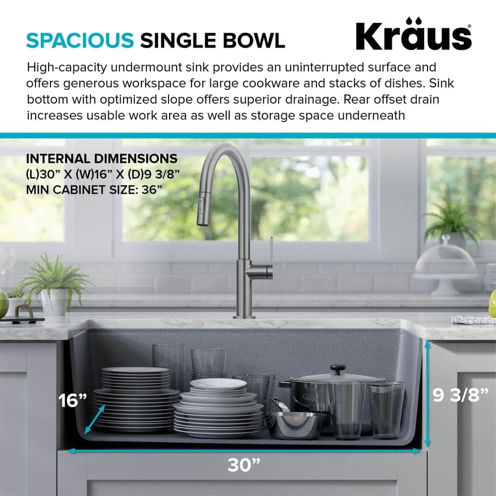 Metallic Gray Quartz Composite Single Bowl Drop-In Kitchen Sink