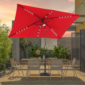 10 ft. x 6.5 ft. LED Outdoor Umbrellas Patio Market Table Outside Umbrellas Nonfading Canopy and Sturdy Ribs in Red