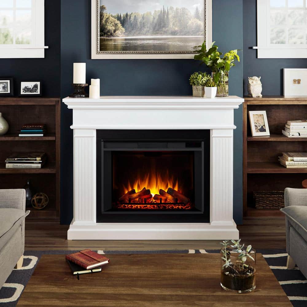 Centennial Grand 56" White Electric Fireplace with Carved Pilasters