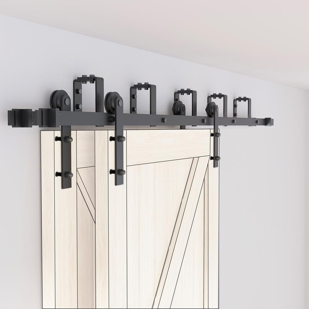 16 ft./192 in. Black Bypass Sliding Barn Hardware Track Kit for Double Wood Doors with Non-Routed Door Guide price history on PriceWatchPro