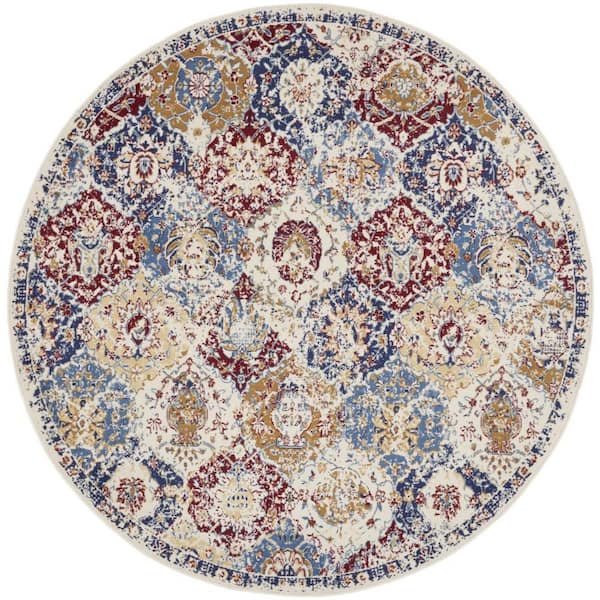 5 ft. x 7 ft. Blue, Ivory Oriental Washable Area Rug