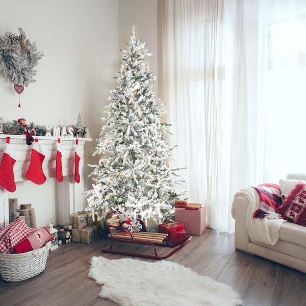 Fraser Hill Farm 7.5-ft. Pre-Lit Mountain Pine Snow Flocked