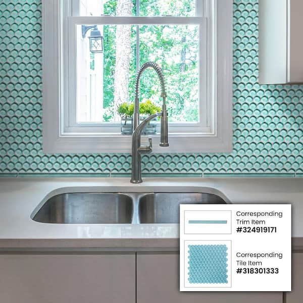 Aqua Aruba Turquoise Shimmer Penny Round Glass Mosaic Wall Tile (Box of 10 Sqft) for Bathroom and Kitchen Walls Kitchen Backsplashes