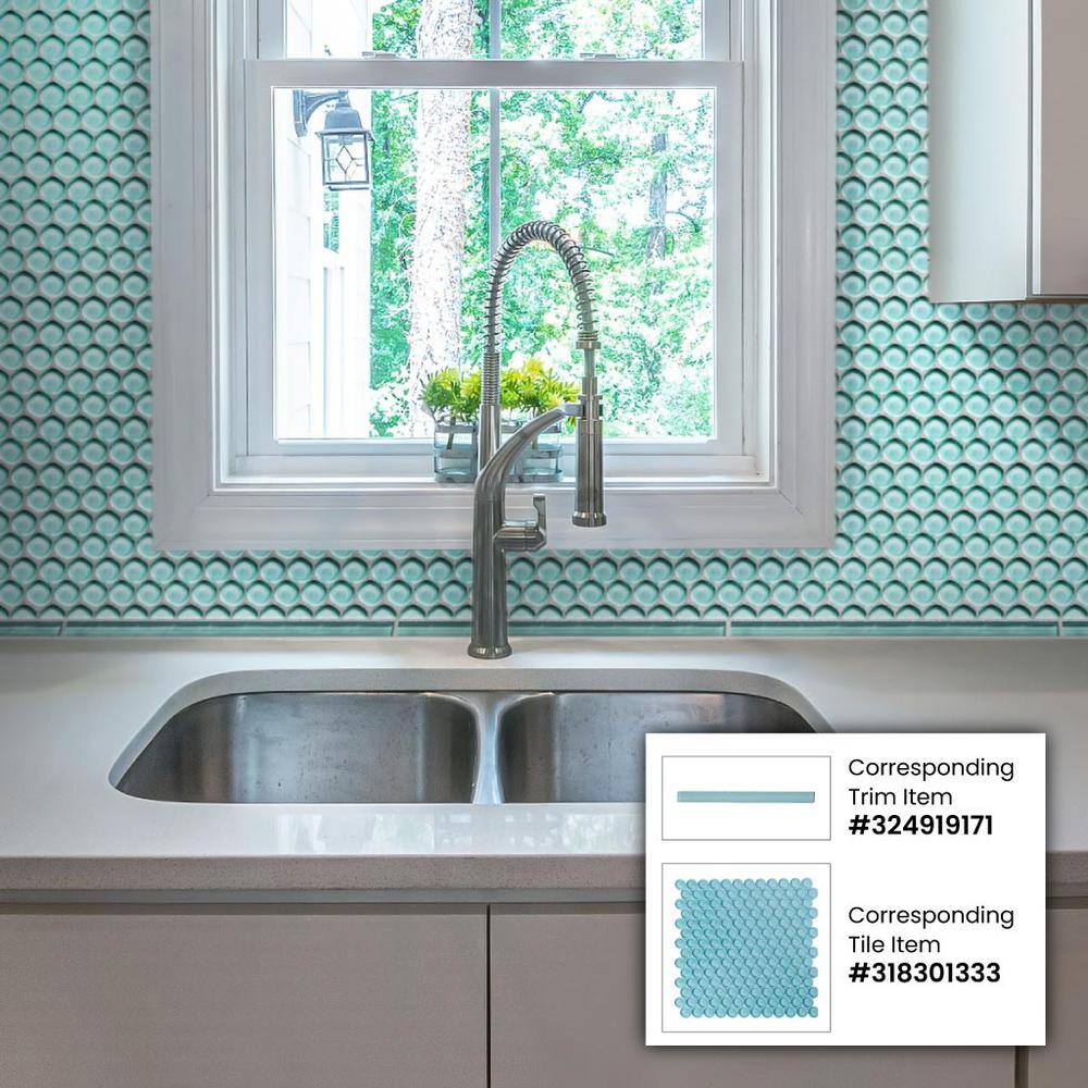 Sky Blue Penny Round Polished Glass Mosaic Tile 12'' x 12''