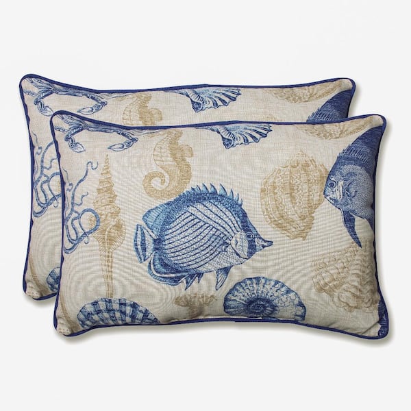 Pillow Perfect Tropical Blue Rectangular Outdoor Lumbar Throw Pillow 2-Pack