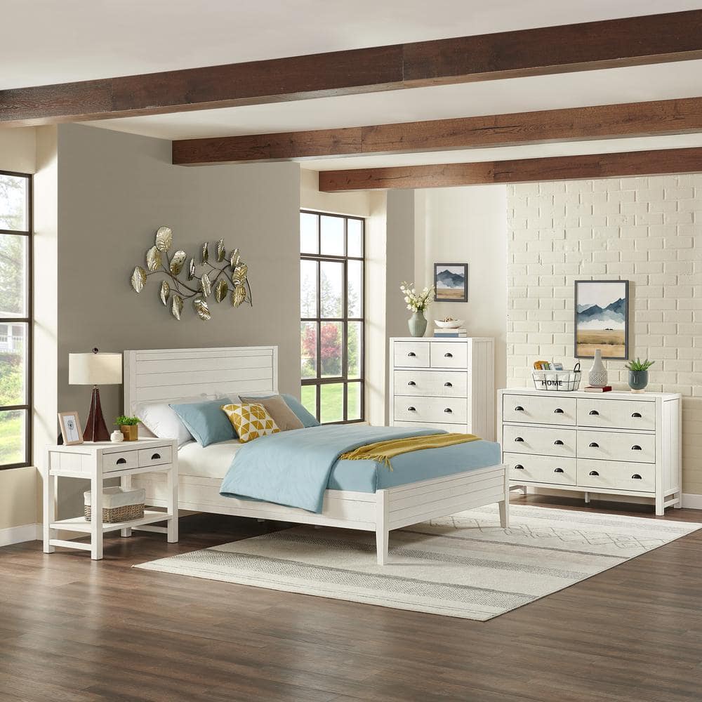 Arden 4-Piece Wood Bedroom Set w/ Queen Bed, 2-Drawer Nightstand w/ open sh