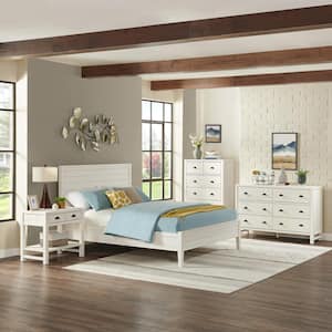 Arden 4-Piece Wood Bedroom Set w/ Queen Bed, 2-Drawer Nightstand w/ open shelf, 5-Drawer Chest, 6-Drawer Dresser, White