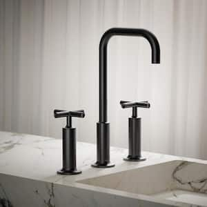 Purist 8 in. Widespread 1.2 GPM Bathroom Faucet with Cross Handles in Matte Black