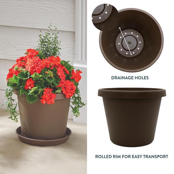 Vigoro 12 in. Antonella Medium Chocolate Plastic Planter (12 in. D