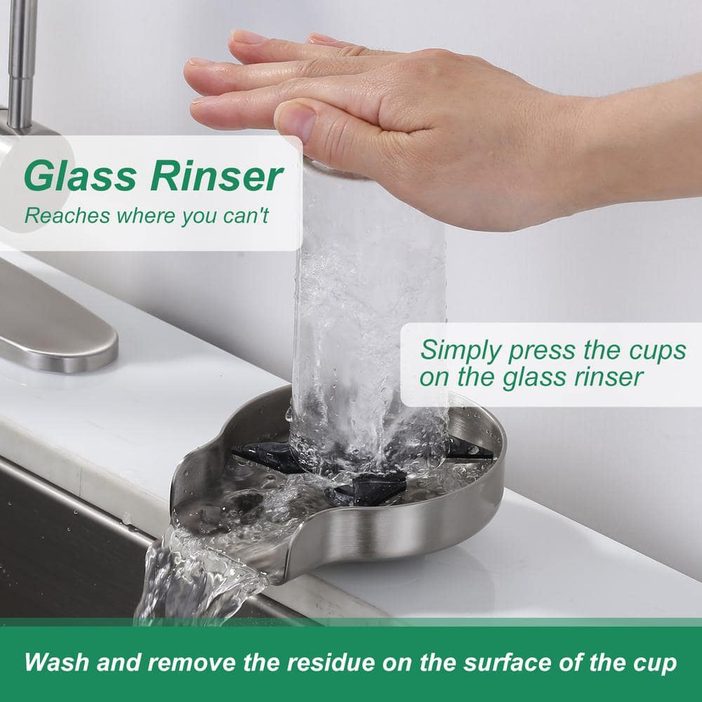 Brushed Nickel Single Handle Pull Down Kitchen Faucet with Glass Rinser