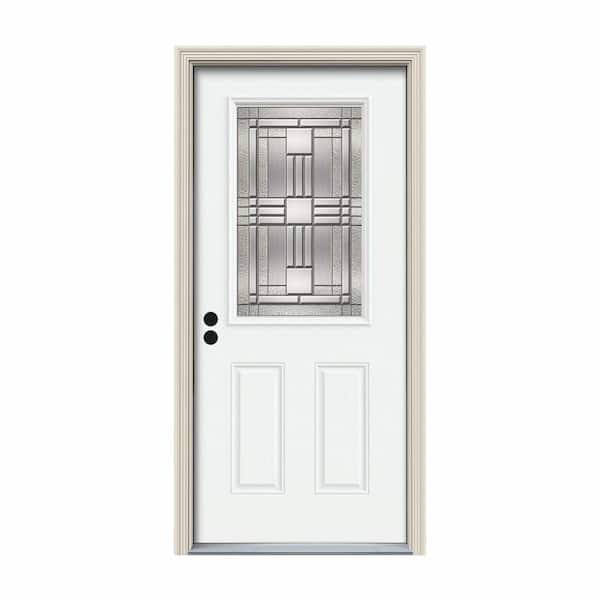 JELD-WEN 32 in. x 80 in. 1/2 Lite Cordova White Painted Steel Prehung Right-Hand Inswing Front Door w/Brickmould