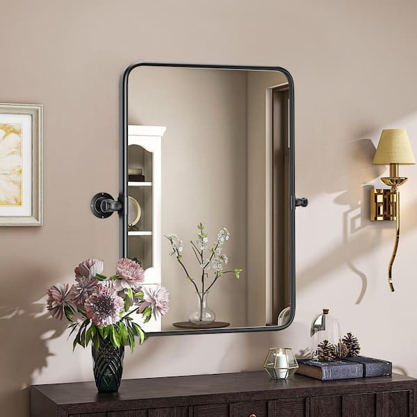20 in. W x 30.2 in. H Modern Rectangular Black Metal Frame Pivot Wall Mirror/Bathroom Mirror (Screws Included)
