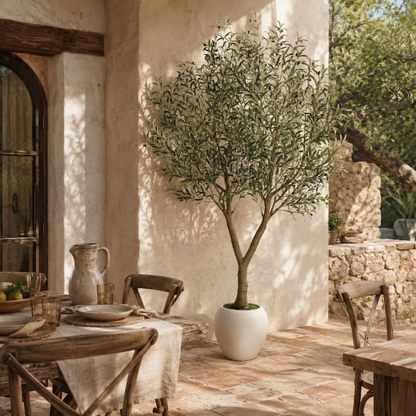 DR.Planzen 8 ft. Artificial Olive Tree with White Planter, Faux