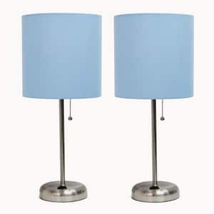 19.5 in. 2-Pack Blue Table Desk Lamp Set for Bedroom with Charging Outlet