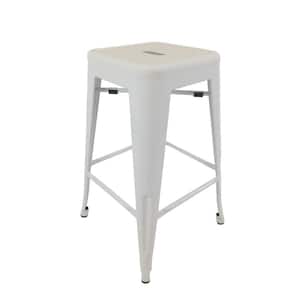 25 in. White Backless Metal Bar Stool with Metal Seat