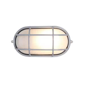 Nauticus 1-Light Satin Outdoor Bulkhead Light with Frosted Glass Shade