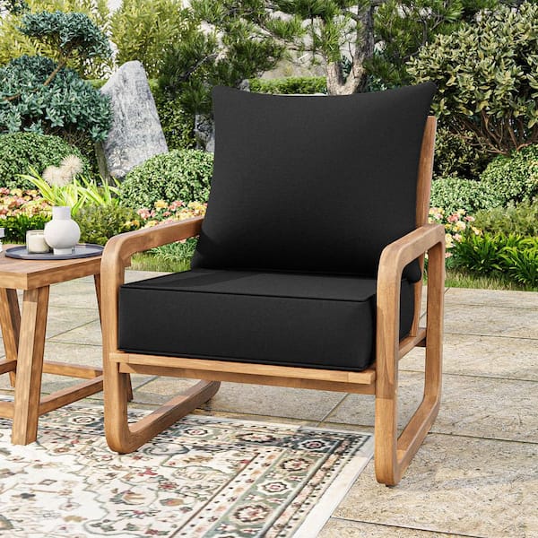 24 in. x 24 in. Deep Seat Outdoor Lounge Cushion with Backrest, Premium Waterproof Patio Furniture Cushions Black