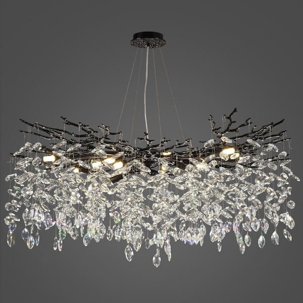 PUYRNF 40 in. 14-Light Black Tree Branch Kitchen Island Chandelier