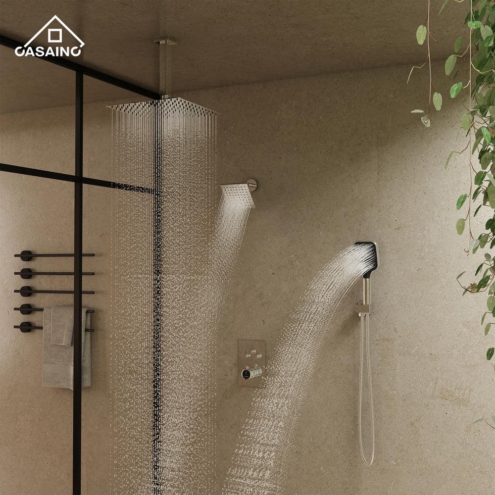 Chrome 12-Inch Dual Shower Head Thermostatic System with Handheld