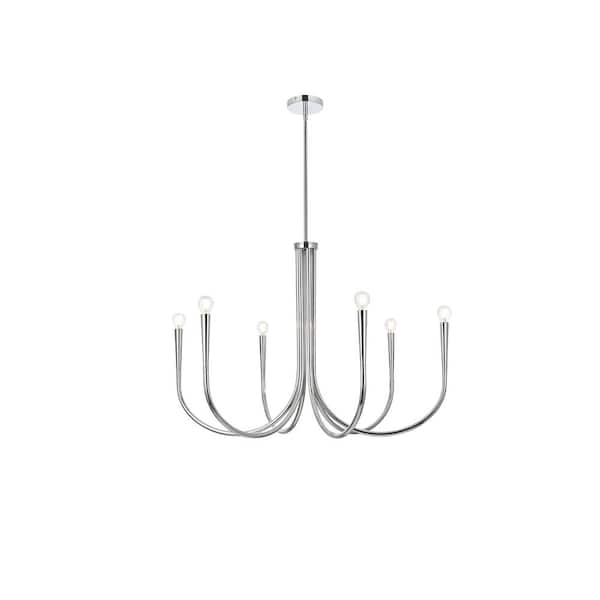Unbranded 36 in. Home Living 6-Light Chrome Chandelier with no Bulbs Included
