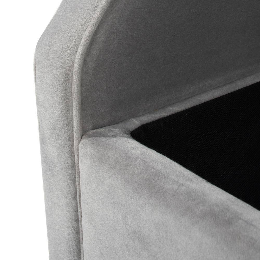 Jacqueline Opal Grey Velvet Tufted Roll Arm Storage Bench
