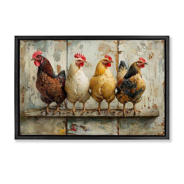 Stupell Industries Chickens In A Row by LSR Design Studio Black Floater Frame Animal Graphic Art Print 17 in. x 25 in.