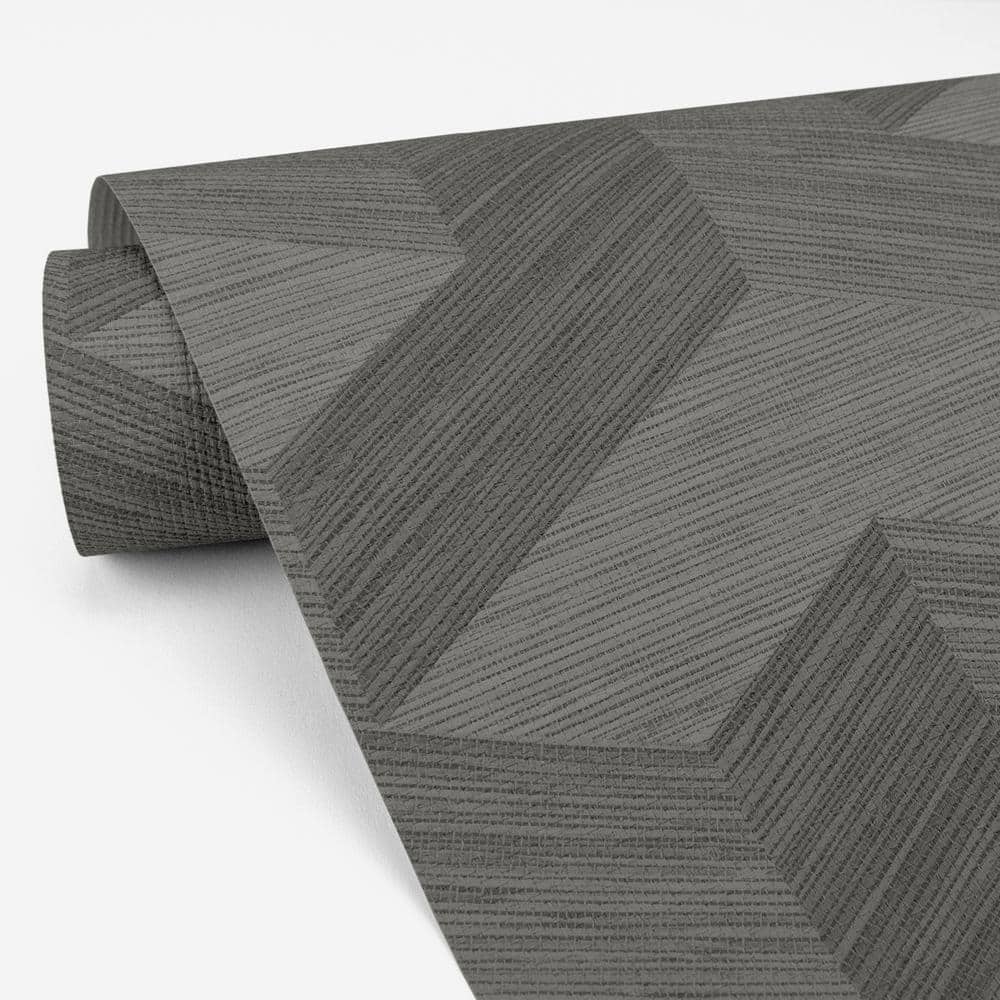 Grey Geometric Grasscloth Vinyl Wallpaper Roll