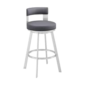 29 in. Gray and Silver Low Back Metal Frame Counter Stool with Faux Leather Seat