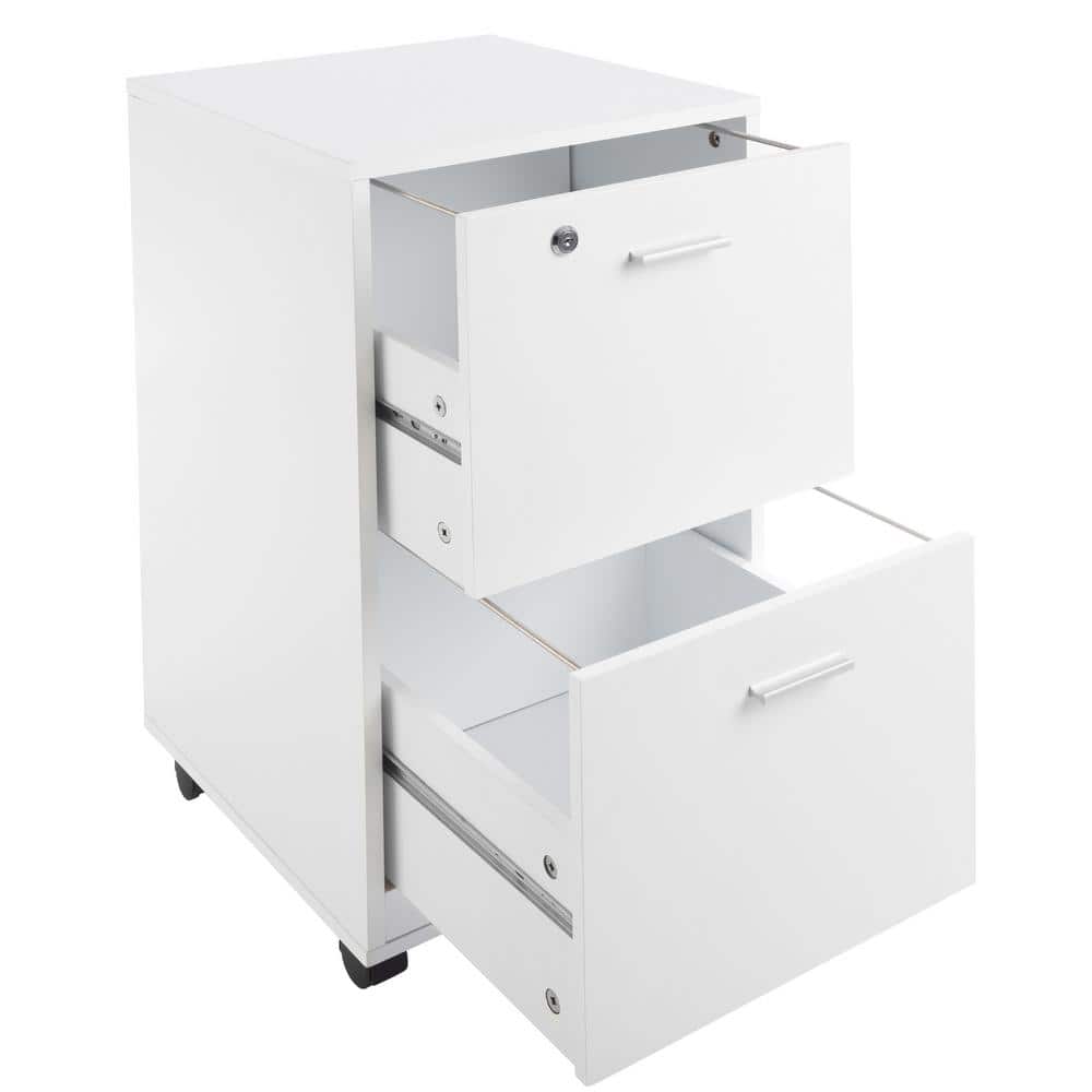 White Mobile 2-Drawer Lockable File Cabinet with Wheels