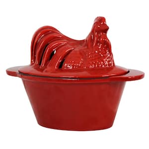 Chicken Steamer Red Enameled Porcelain