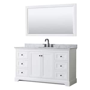 Avery 60 in. W x 22 in. D x 35 in. H Single Bath Vanity in White with White Carrara Marble Top & 58" Mirror