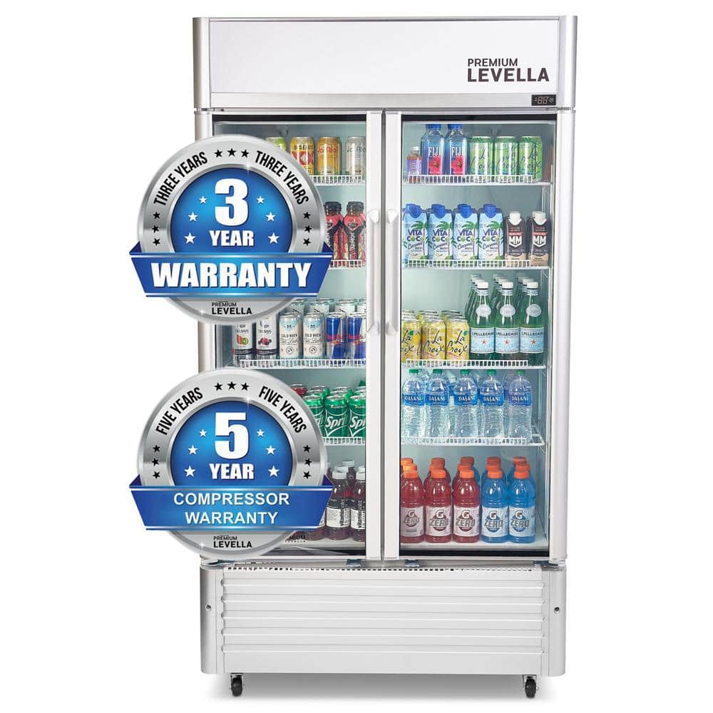 Premium Silver Double Glass Door Beverage Refrigerator, 18 cu ft