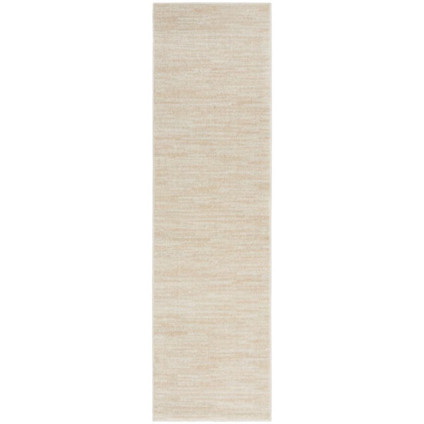 Nourison Essentials 2 ft. x 6 ft. Ivory Beige Kitchen Runner Solid Contemporary Indoor/Outdoor Patio Area Rug