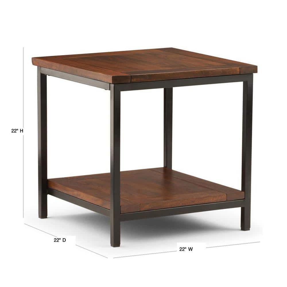 Skyler 22" Square Industrial End Table with Shelf in Dark Cognac Brown